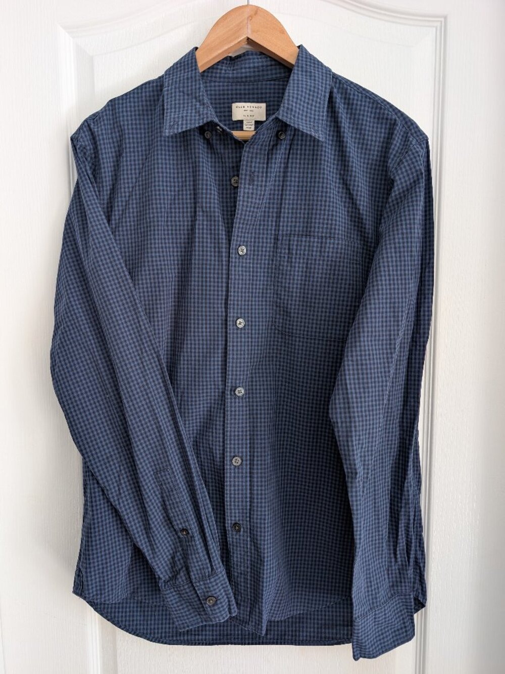 Club Monaco Slim Fit Blue Micro Check Button Down Shirt Men's Medium
